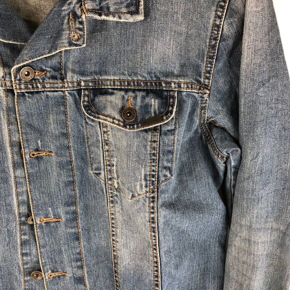Sunset Creek Mens Vintage Denim Jacket Distressed Retro Trucker Medium Wash L - Picture 2 of 8